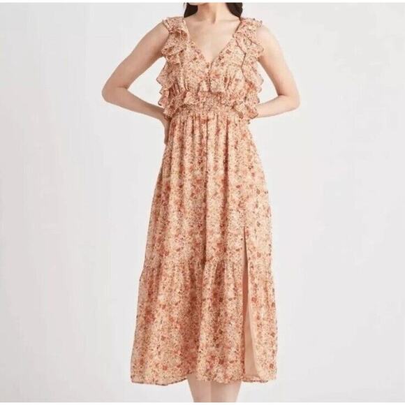 ASTR The Label Tie Open Back Floral Baby Doll Midi Dress Fairy Cottage Core L - Picture 1 of 12